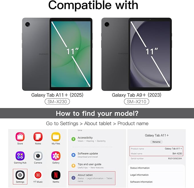 JETech Screen Protector for Samsung Galaxy Tab A11 Plus / A11+ / A9 Plus / A9+ 11-Inch 2025/2023 with Easy Installation Frame, Tempered Glass Film, HD Clear, 2-Pack