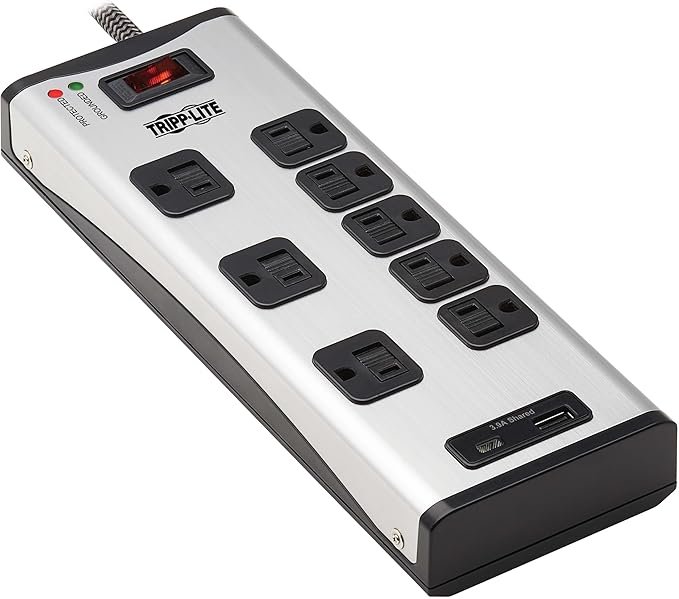 Eaton Tripp Lite Series Surge Protector Power Strip with USB Ports, Metal, 8 Outlets, 1 USB-A & 1 USB-C Charging Station, 2100 Joules, 8ft Braided Extension Cord, UL Listed (TLM88USBC)