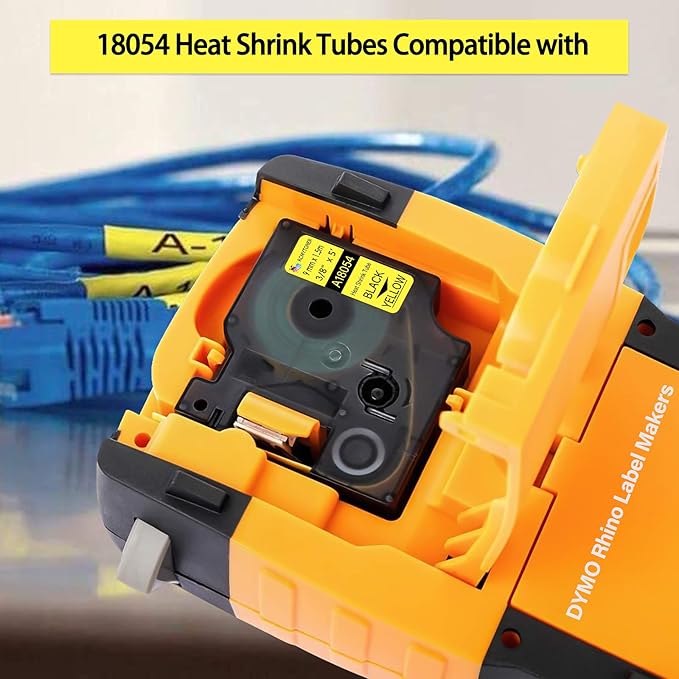 2 Pack Compatible for DYMO Rhino Label Makers 18054 Black on Yellow 3/8" 9mm Printable Heat Shrink Tubing Label Tape for Rhino 1000 3000 4200 5000 5200 6000 LabelManager 450 Duo LabelWriter