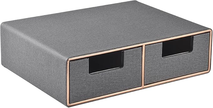 RHCSZ Linen Leather Desk Organizer with Drawers－Mini Desktop Drawer Organizer Stackable－Multifunctional Tabletop Organization Storage Box for Office Supplies Home Vanity Toiletries (Grey, 2-drawers)