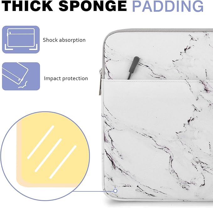 MoKo 9-11 Inch Tablet Sleeve Bag Carrying Case Fits New 11 inch iPad Air M3, iPad A16 2025, iPad Pro 11 M4/Air M2, iPad Air 5/4/3th, iPad 10/9/8/7th, Marble
