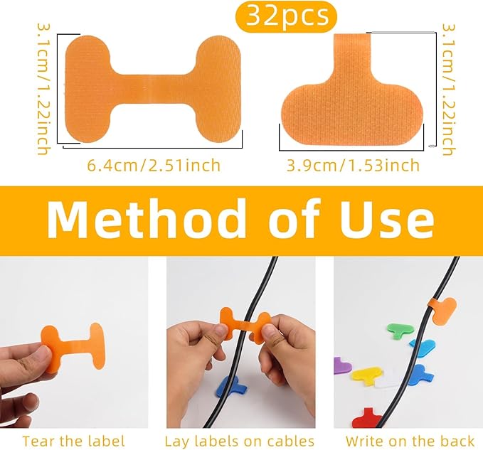 32 Pieces Self-Adhesive Cable Labels Multi-Color Cord Wire Labels, Nylon Writable Cable Tags and Wire Tags for Cable Management and Identification