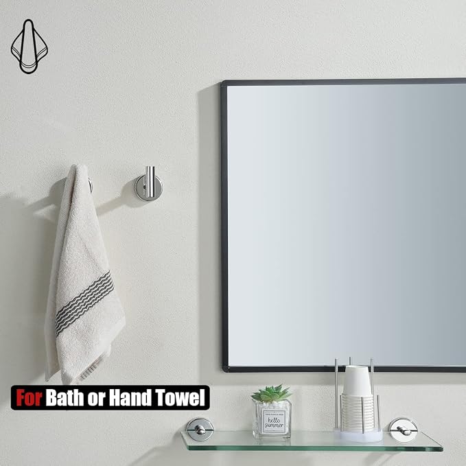 JQK Chrome Bathroom Towel Hook, 304 Stainless Steel Coat Robe Clothes Hook for Bathroom Kitchen Garage Wall Mounted (Pack of 2), TH100-CH-P2