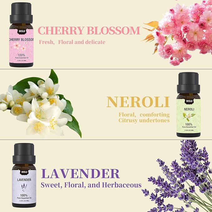 MISIJI Essential Oils Set-Essential Oils for Diffuser for Home,Diffuser Oils Scents for Aromatherapy,Laundry,Candle&Soap Making,Humidifiers 6 X 10ML