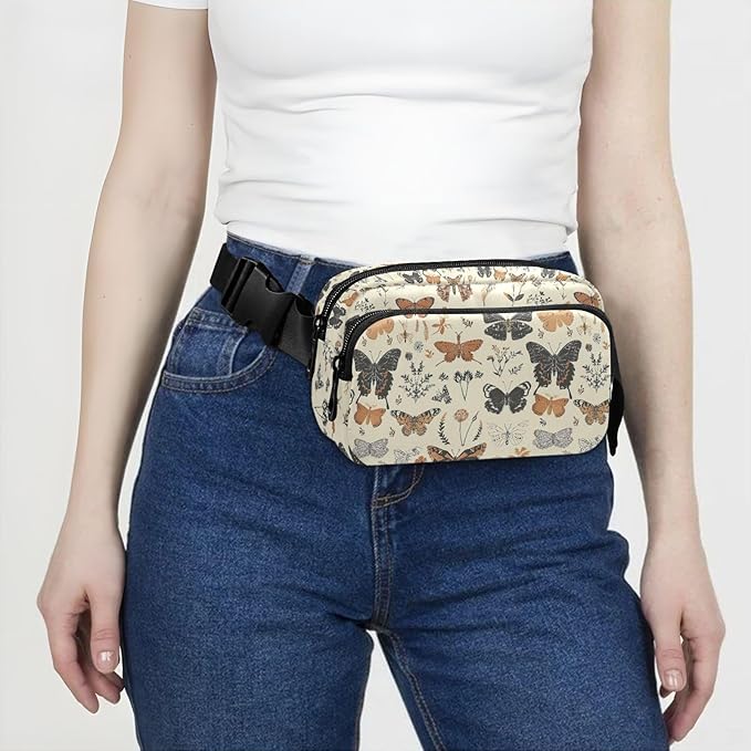 Vintage Butterflies Fanny Pack for Women Men Water Resistant Fashion Waist Packs with Adjustable Strap Belt Bag for Travel Workout Jogging Hiking 21219208