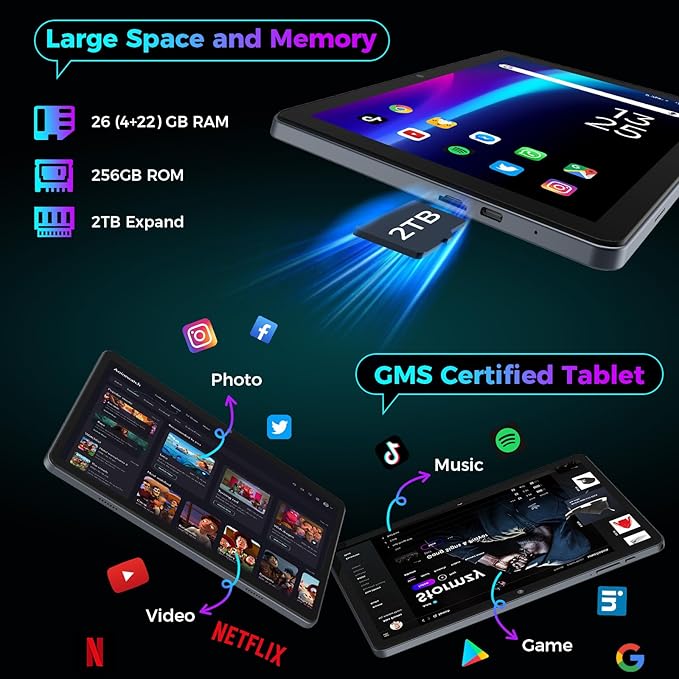 2026 Android 15 Tablet with Keyboard, 26GB RAM, 256GB ROM(2TB Expand), 10 inch tablet with Octa-core, Gemini AI, 8000mAh, 2.4G/5G WiFi, BT 5.0, 5MP+13MP, Tablets with Case, Mouse, Stylus (Green Case)