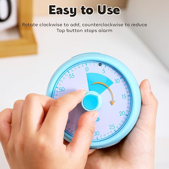 Conchstar Visual Timer for Kids 60-Minute - Countdown Timer with Optional Alarm, Focus Tool for ADHD & Autism, Time Management for Homework, Chores, Office, Kitchen, Teaching & Study Routines (Blue)