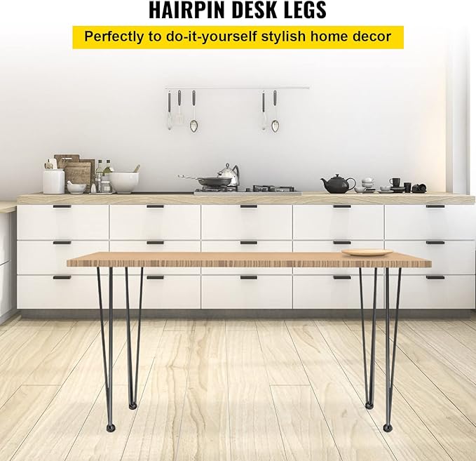 VEVOR Hairpin Table Legs 28" Black Set of 4 Desk Legs 880lbs Load Capacity (Each 220lbs) Hairpin Desk Legs 3 Rods for Bench Desk Dining End Table Chairs Carbon Steel DIY Heavy Duty Furniture Legs