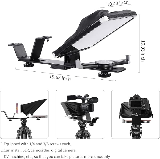 GVM Teleprompters for ipad Smartphone Tablet DSLR Camera Portable 10.5" Teleprompter Kit with Remote Control & App,Solid Aluminum Constructions,Colorless Spectroscope,Ultra HD Wide-Angle Lens