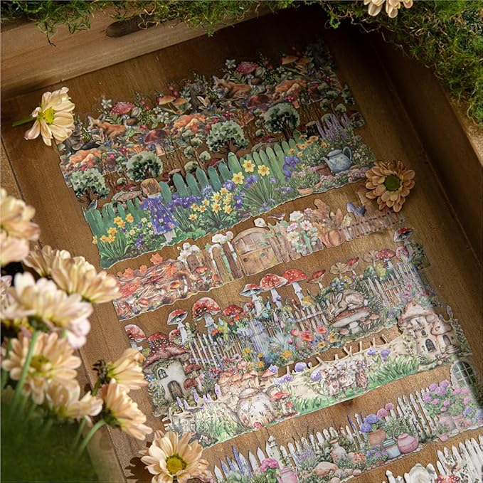 Dwpetzo Large Seasonal Nature Landscape Stickers for Journaling, 60 Sheets Dual Materials Transparent PET and Craft Paper Stickers for Junk Journal, Collage, Aesthetic Crafts Arts