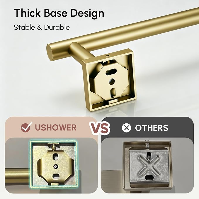 USHOWER Brushed Gold Towel Bar, 18 Inch Towel Racks for Bathroom Wall Mounted, 304 Stainless Steel Towel Holder with Square Base, Modern Home Decor (Total Length 20 Inch)