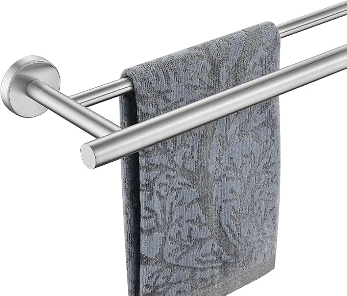 JQK Double Towel Bar 27 Inch, Brushed Steel Useable Length 24 Inch 304 Stainless Steel Thicken 0.8mm Bath Towel Rack for Bathroom, Towel Holder Wall Mount, TB100L24-BN