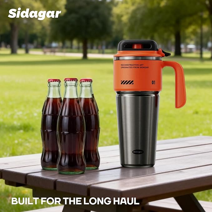 32 oz Stainless Steel Insulated Water Bottle with Handle, Sports Tumbler with Lid and Straw, Push-button Leak-proof Travel Cup, Fits in Car Cup Holder - Dynamic Orange