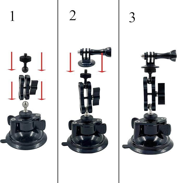 Double Layer Suction Cup Mount with Double Ball Head Magic Arm, 1/4" Screw 360° Rotating Camera Mount Compatible with GoPro Hero, Insta360 X3, DJI Osmo, Action Camera, Phones for Car Windshield