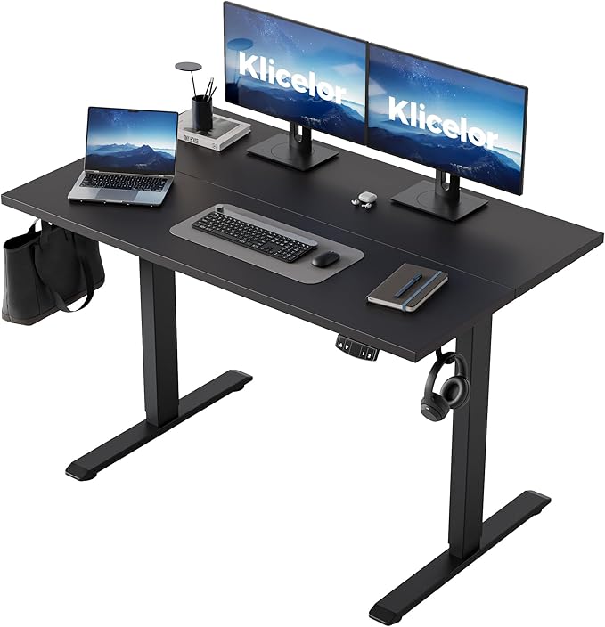 Klicelor 48 Inch Electric Standing Desk, Height Adjustable Office Desk, Sit Stand Up Computer Desk with Memory Preset, Two-Piece Desktop, Black