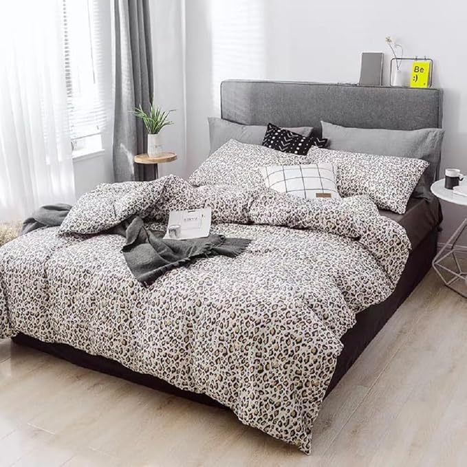 LifeTB 3 Pieces Leopard Print Comforter Set Queen Floral Animal Cheetah Printed Comforter Set Sexy Soft Fluffy Leopard Pattern Bedding Comforter with 2 Pillowcases Boho Cheetah Print Comforter Set