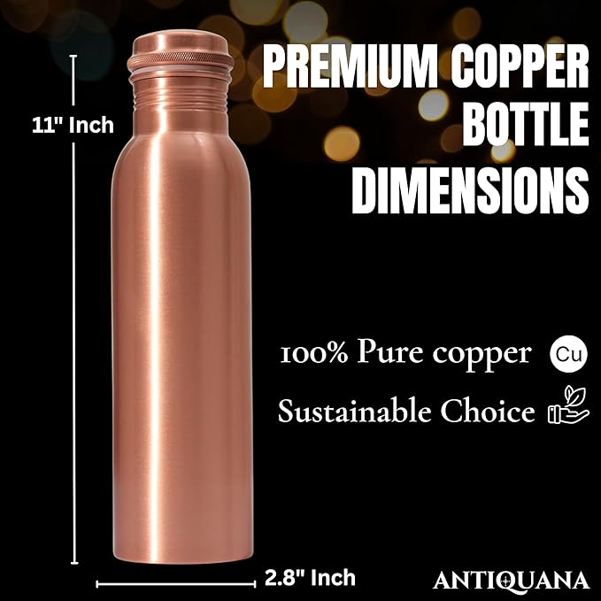 34 Oz Pure Copper Water Bottle – Leak-Proof Hammered Design with Tumbler, Carrying Bag & Smooth Finish Decorative – Copper Water Bottle