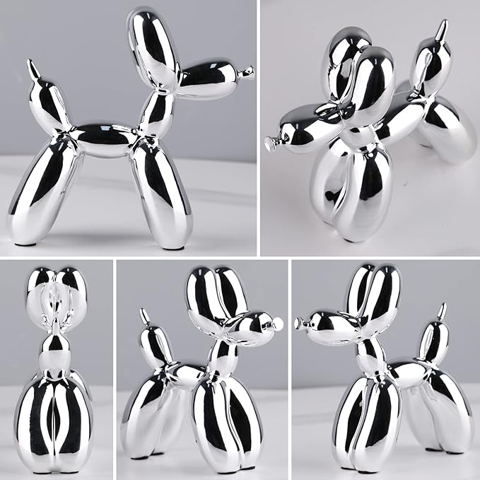 Silver Balloon Dog Decor,Balloon Animal Decor,Shelf Decor Preppy Room Decor,Cute Statue Home Decor, Bedroom Modern Sculpture Desk Decor,Office Gold Decorations Small Figurines