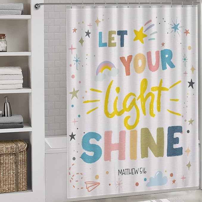 Rainbow Shower Curtain, Boho Cute Inspirational Motivational Quotes Rainbow Colorful Pastel Baby Kids Girls Waterproof Fabric Bathroom Shower Curtain Set with Hooks, 72"x84" Inch