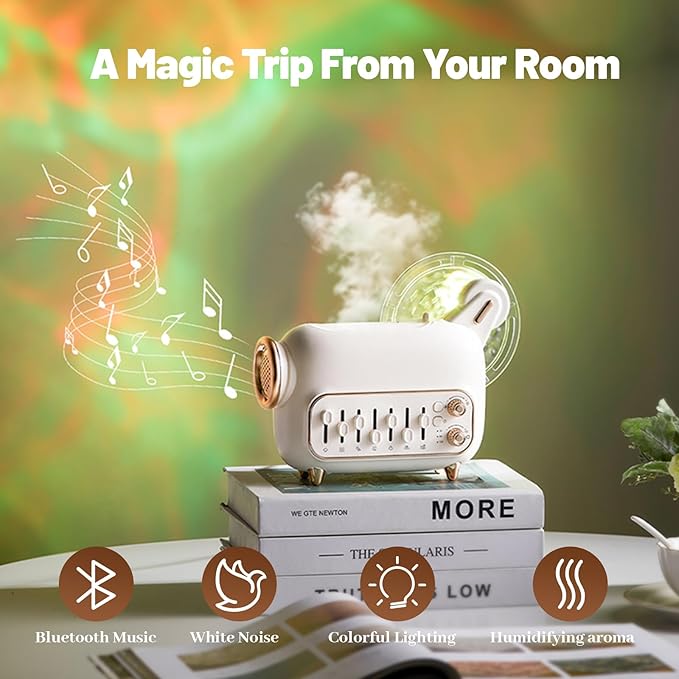 White Noise Machine with Humidifier,Essential Oil Diffuser Water Ripple Light Projector&Bluetooth Speaker - Portable Sleep Sound Therapy, 7 Natural Sounds Style DIY Mixer
