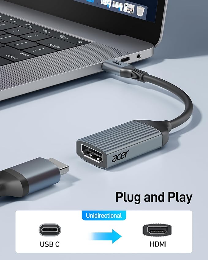 acer USB-C to HDMI Adapter 4K@60Hz, (High Speed, Thunderbolt 3/4) Type C to HDMI Converter Compatible with MacBook Pro/Air, iPhone 17 16 15 Pro/Max, iPad Pro/Air, Surface, Dell XPS, Chromebook, etc