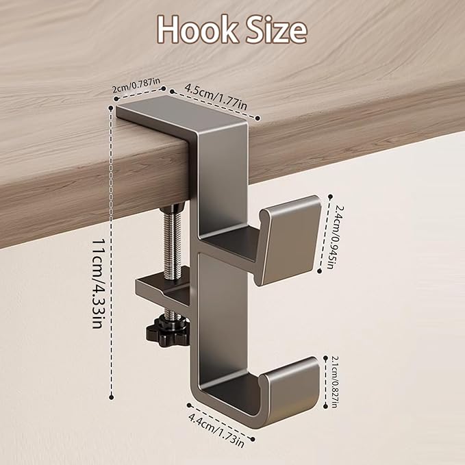 INEDRIMS 2-Pack Headphone Stand & Hook – Under Desk Headset Holder Clamp Mount for Gaming Headphones, Backpacks, Purses, Coats – Space-Saving Desk Accessories (Grey Dual Hook)