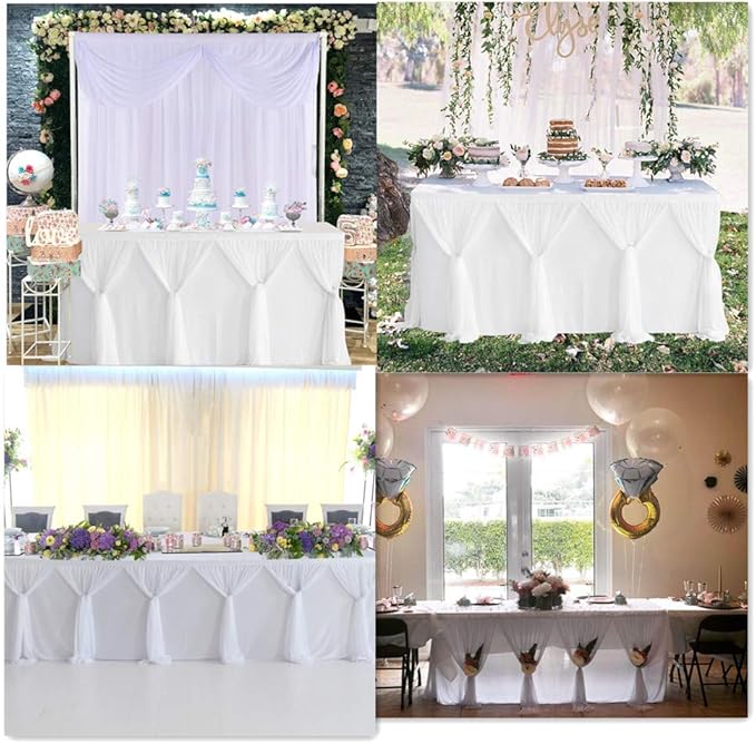 Besutolife White Tulle Table Skirt 6ft Wrinkle-Free Tutu Tablecloth for Gender Reveal, Wedding, Birthday, Reception, Banquet, Photo Booth, Party Table Decorations