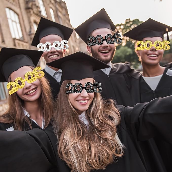 Konohan 6 Pcs 2026 New Year Eve Glasses Glitter Number Sunglasses Eyeglasses for New Years Party Supplies Festival Photo Prop(Yellow Black Silver)