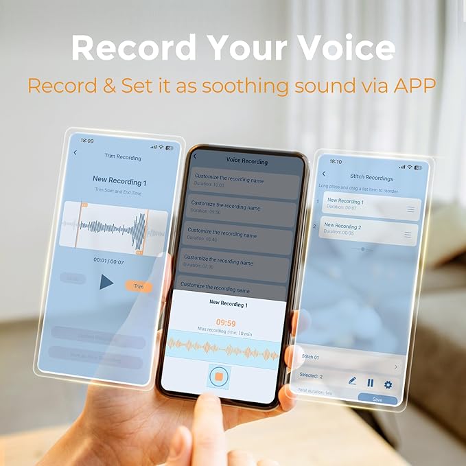 Gianna Portable White Noise Machine, Custom Recording, Free Updateable Sound Library, Rechargeable Sleep Machine with Light & Timer, Baby Sound Machine for Sleeping and Travel