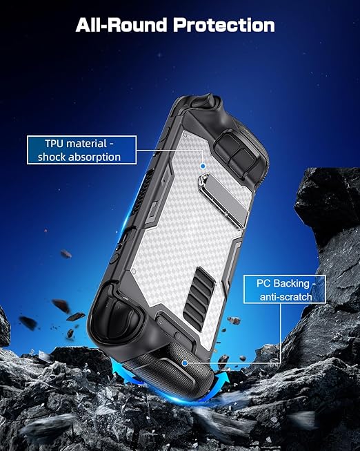 Accessories for Steam Deck & OLED, TPU Soft Cover with 3-Level Adjustable Magnetic Kickstand, Type C Adapter, 8 Thumb Grip Accessories for Steam Deck OLED with 2pcs HD Screen Protectors