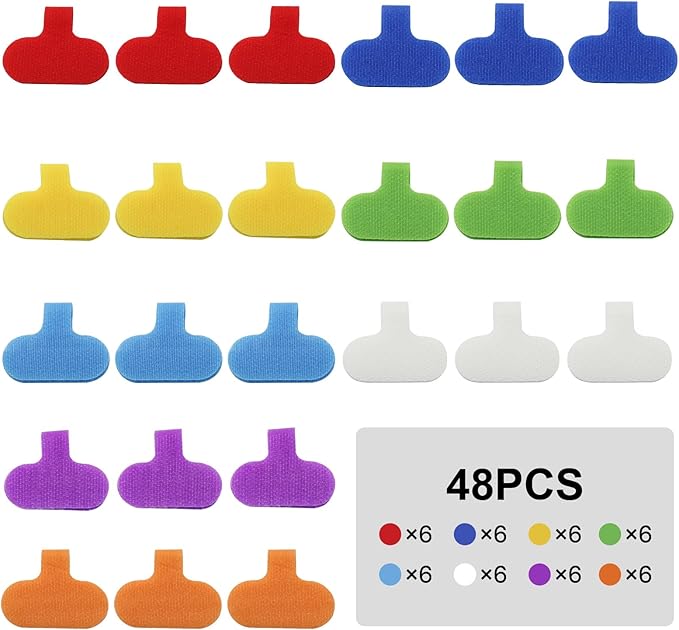 48 Pcs Cable Labels, 8 Colors Write On Cord Labels Self-Adhesive Nylon Wire Labels Identification Tags for Electronic Computers Cable Management