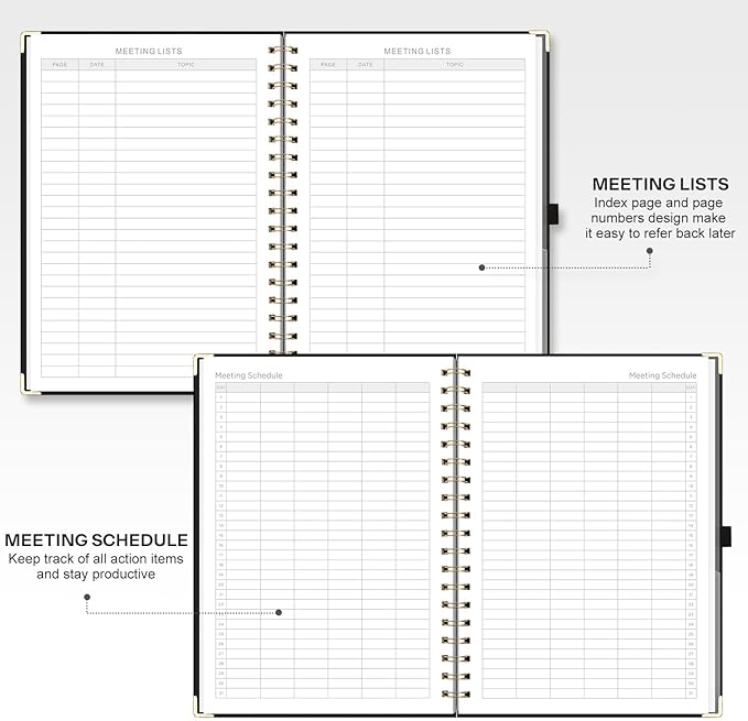EMSHOI Meeting Notebook for Work - B5 Half Meeting Half Note Planner, 100 Pages, 100GSM Thick Paper, Hardcover, Project Organizer for Women Men Office, Business, Note Taking, 8"x10.2" - Black