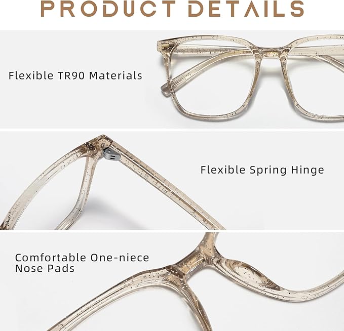 MACJERO Oversized Square Blue Light Blocking Glasses for Women Men, Anti-Fatigue Computer Monitor Gaming Glasses Reduce Eye Strain(Pearl Champagne)