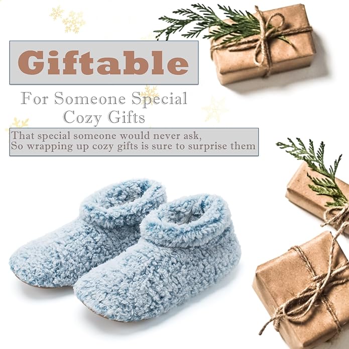 Cozylook Fuzzy Slippers for Women Indoor, Warm Bedroom Slip On Shoes, Winter Fluffy House Socks with Grippers, Cozy Christmas Gifts Unique