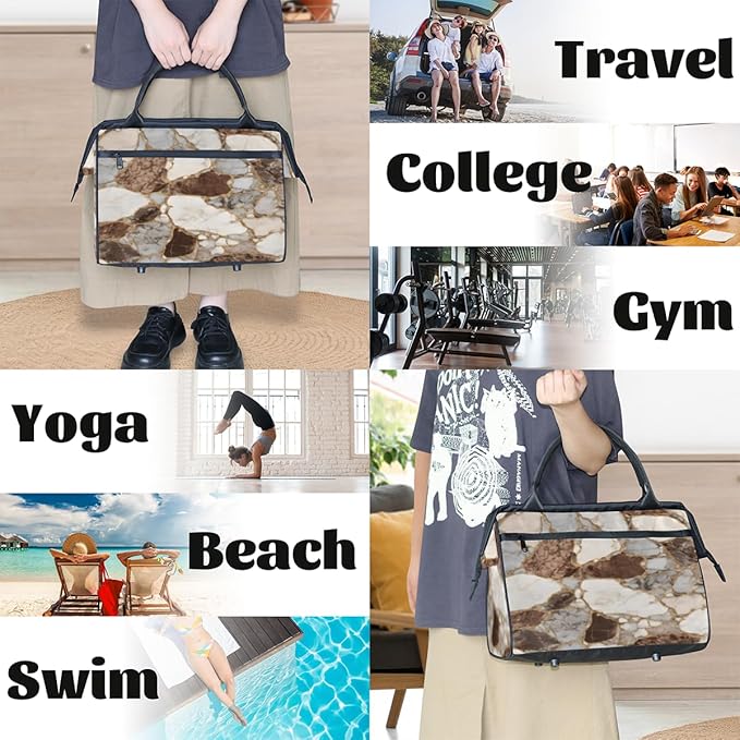 Marble Overnight Weekender Bag for Women Men Travel Duffel Bags Waterproof Luggage Carry on Sports Yoga Gym Bag