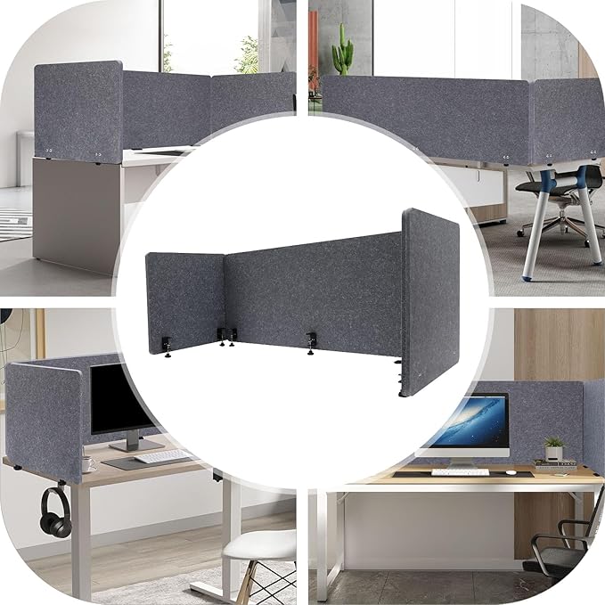 3 Pack Polyester Desk Dividers, Soundproof Room Divider Office Furniture Partitions Desk Panel with Clamps, Stand Up Freestanding Desk Privacy Panel for Office Classroom(59.1"x23.8"+23.8"x23.8")