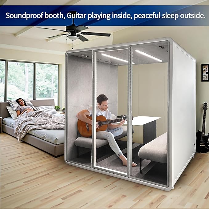 Soundproof Office Pod Booth, Quiet Meeting Pod with Acoustic Panels, Sound Proof Room with Desk, Portable Removable Working Booth for Private Phone Calling, Study, 4 People L Size H92in W91in D70in