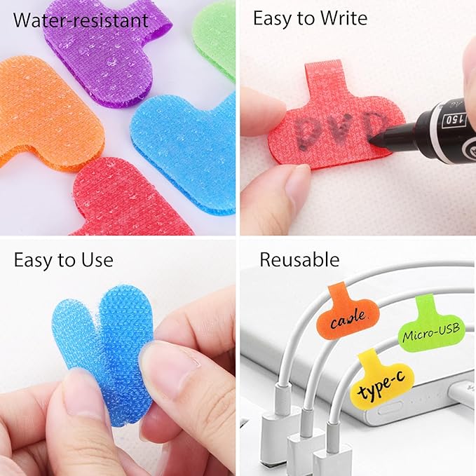56 Pcs Cable Labels Self-Adhesive Cord Wire Labels 8 Colors Writable Cord Tags for Office Management and Classify