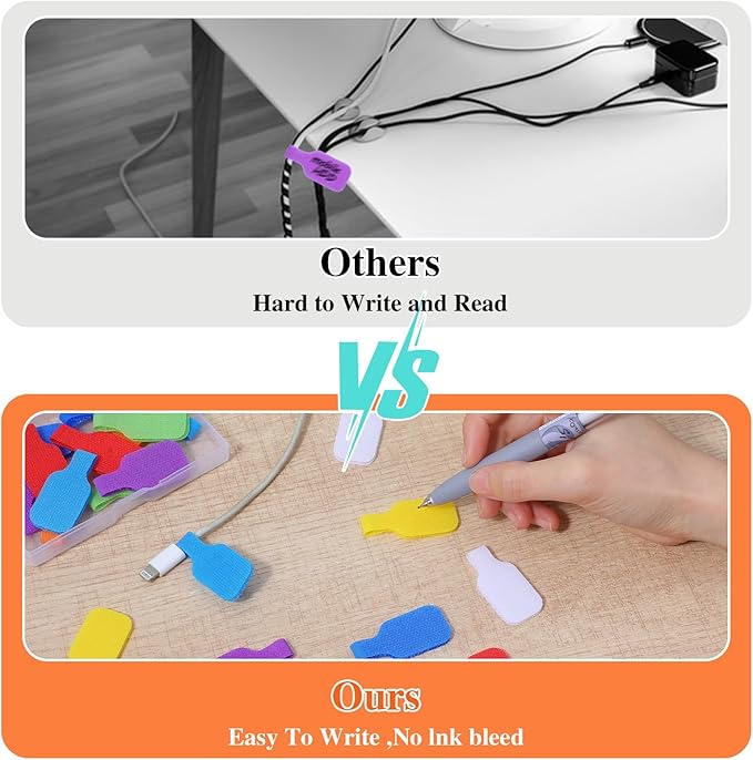 24pcs Cord Tags Labeling, Charging Cord Labels, Reusable Cable Label, Multi-Color Write on Cable Label, for Cables Management and Identification (8 Colors)