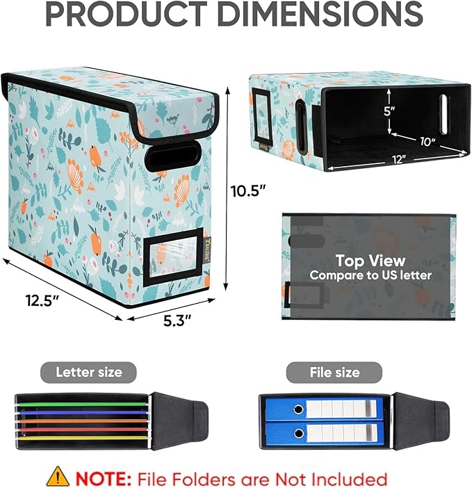 BALEINE File Organizer Box with Lid, Collapsible File Folder Organizer with Plastic Slide, Hanging File Folder Box for Office Document Storage (1 Pack, Spring Stroll, S)