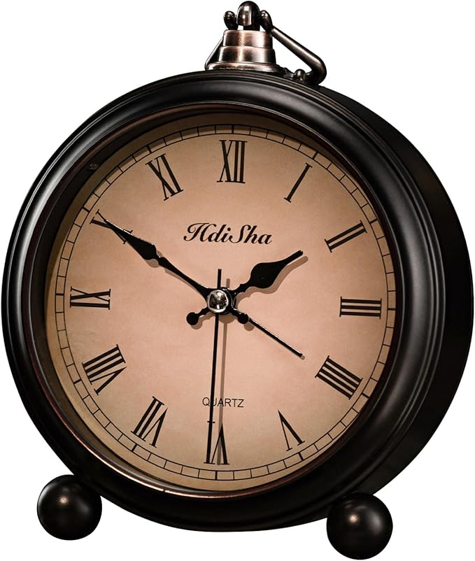 Hdisha Vintage Alarm Clock, 5 inch Battery Operated Silent Non Ticking Snooze Small Clock with Night Light, Old Fashioned Desk Clock Decor for Bedroom, Bedside, Living Room, Room (Roman)