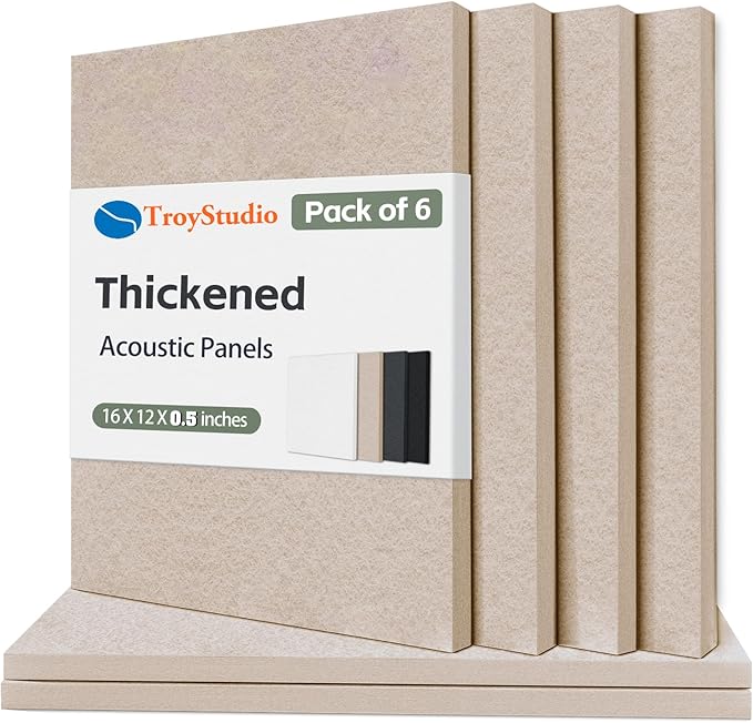 TroyStudio Thickened Acoustic Panels, 16 x 12 x 0.5 Inches Pack of 6 Felt Wall Decor Tiles Sound Absorbing Board, Noise Reverb Echo Dampening Soundproof Padding for Door Music Recording Home Studio