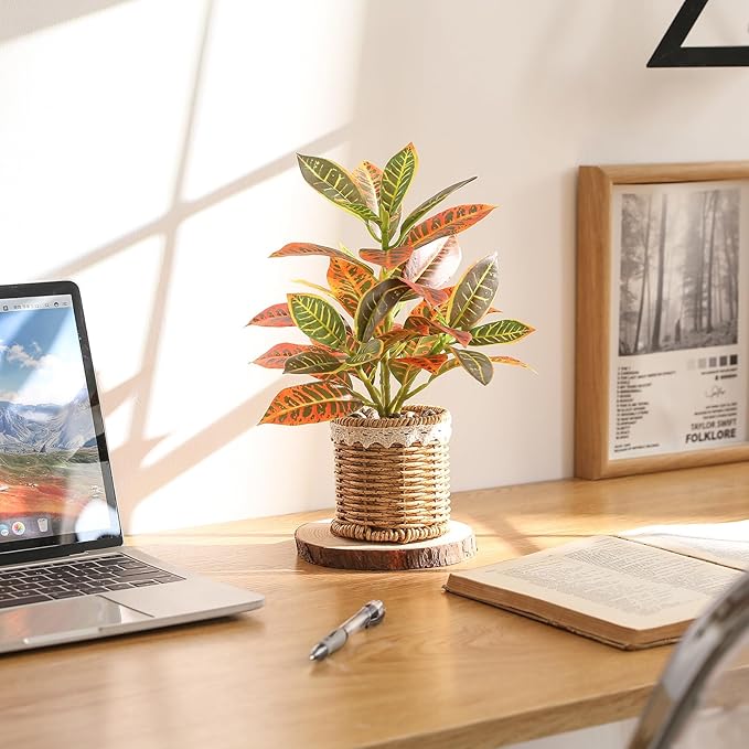 Nubry Fake Plants Artificial Potted Plants with Weaved Pot for Shelf & Table Desk | Perfect for Home Office Bathroom Farmhouse Room Coffee Table Decor 10‘’