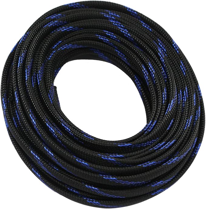30ft PET Expandable Sleeving Wire Cable Sleeve (1/3", Steel Blue&Black)