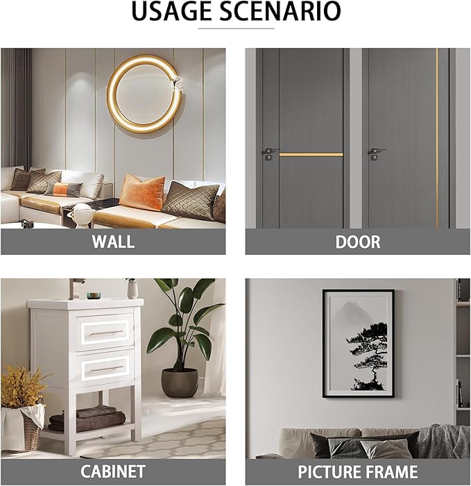Glossy White Peel and Stick PVC Molding Trim, Flexible DIY Wall Accent Strip for Mirror Frame, Cabinet, Edges & Borders and Tiles (197''L x 0.4''W)