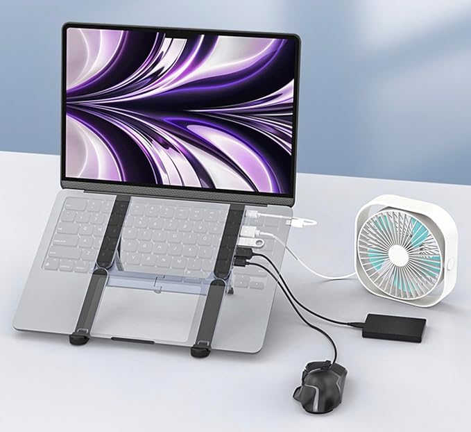 YUATAUY Ultra Compact Laptop Stand with 4-Port USB Hub for Desk, Tablet, Foldable Portable for Travel, Library, Home, Office, Cafe, 6-Level Ergonomic Adjustable Aluminum Holder for 10-16" Laptops