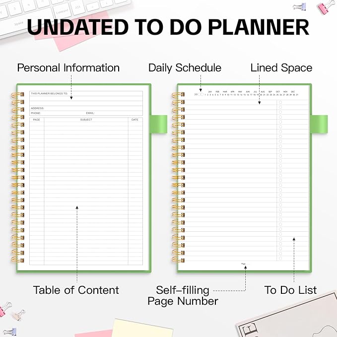 ALLTREE To Do List Notepad Spiral Planner, Daily Task Tracker with Wide lined Notebooks, Work Planner with Pocket, Pen Loop, 160 Pages, Green (5.5"x8.5")