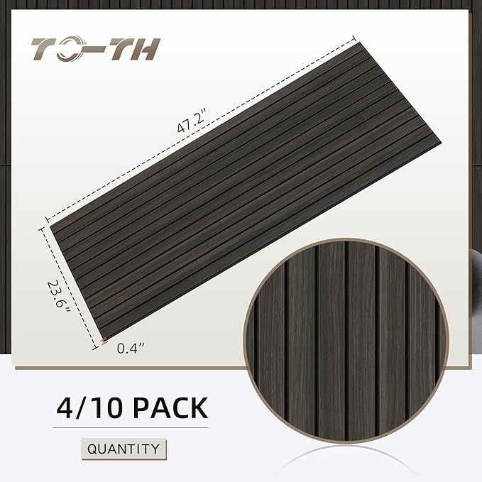 TO-TH Wood-Look Acoustic Wall Panels, 10 Pack 47.2” x 23.6” Acoustic Panels, Decorative Sound Absorbers Sound Dampening Panels for Home, Office, Basement, Rustic Walnut