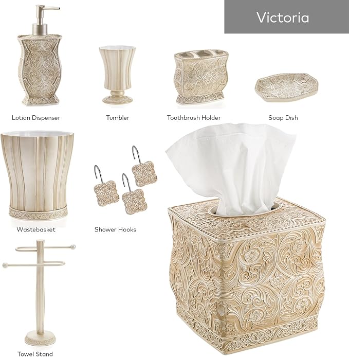 Creative Scents Victoria Beige Toothbrush and Toothpaste Holder for Bathroom