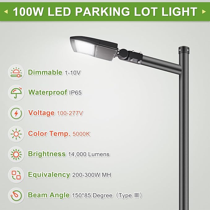 100W LED Parking Lot Area Lights, Dimmable LED Shoebox Lights, 20KV Surge Protector Built-in 13500LM 600W Equiv. Outdoor Commercial Area Road Lamps, DLC UL Approved 5000K Daylight 100-277VAC